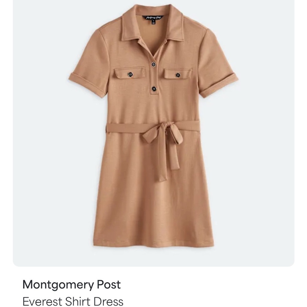 New beige, brown stitch fix soft Everest Shirt Dress Tan size small knee length